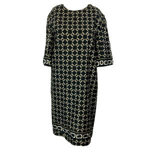Weill Dress‎ Womens Sz 8 Black Beige White Shift Chain Print Short Sleeve Cotton